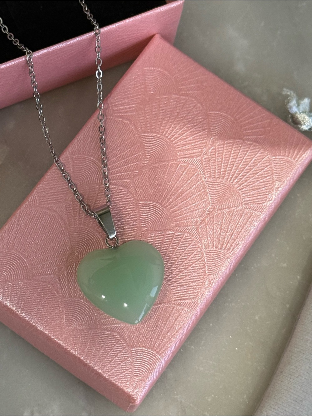 Faux Green Aventurine Stone Heart Pendant Necklace